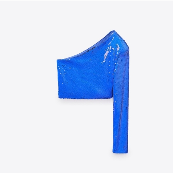 Zara one shoulder sequin royal blue top - Picture 2 of 3
